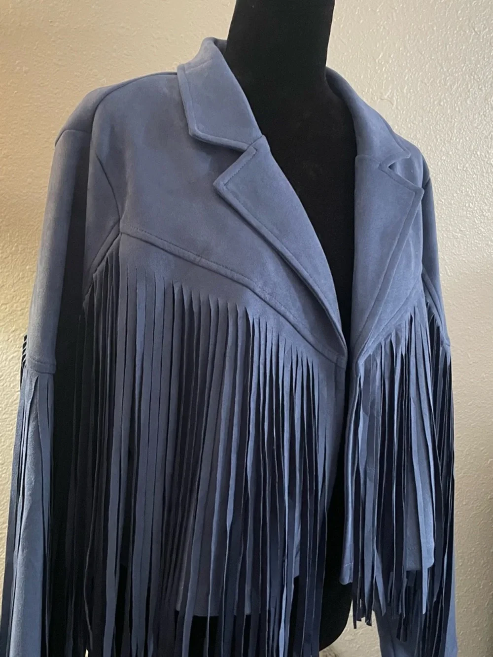 Blue Fringe Faux  Suede Jacket - Women - Picture 5 of 9